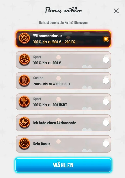 Willkommensbonus wählen Wyns Casino