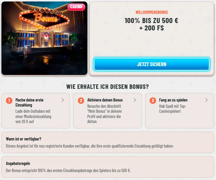 Willkommensbonus Wyns Casino