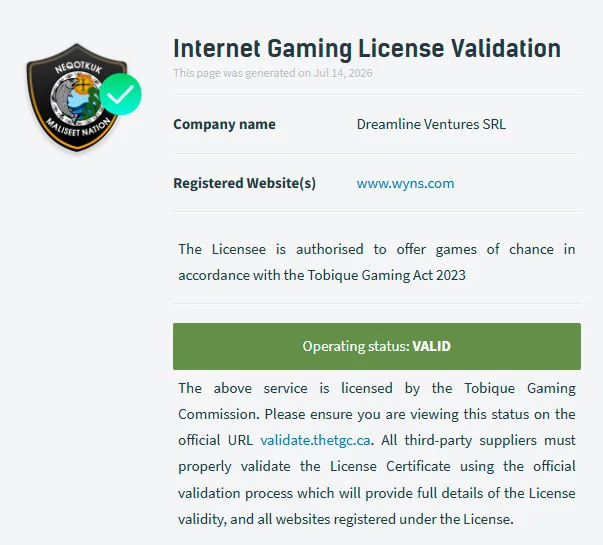 wyns casino lizenz gaming